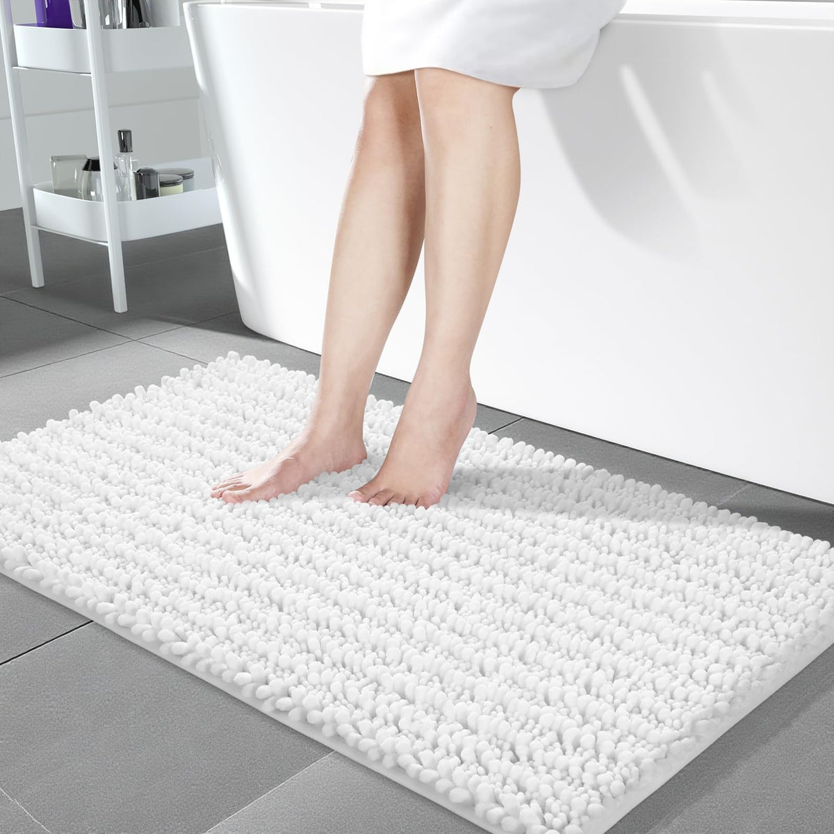 Yimobra Bathroom Rugs Non-Slip Washable – Extra Soft & Absorbent Chenille Bath Mat, Quick-Dry Plush Shaggy Floor & Vanity Bath Rugs for Tub & Shower, Modern Home Decor Accessories, 24 x 17, Grey