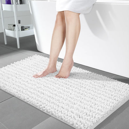 Yimobra Bathroom Rugs Non-Slip Washable – Extra Soft & Absorbent Chenille Bath Mat, Quick-Dry Plush Shaggy Floor & Vanity Bath Rugs for Tub & Shower, Modern Home Decor Accessories, 24 x 17, Grey
