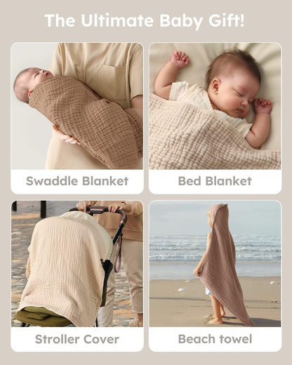 Yoofoss Hooded Baby Bath Towels 2 Pack 100% Muslin Organic Cotton with Hood