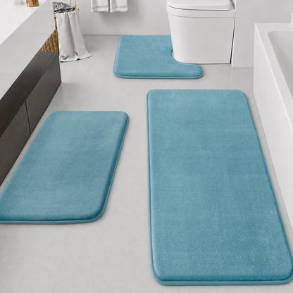 HUXMEYSON Bathroom Rugs Sets 3 Piece, Non-Slip & Quick Dry Bath Mat Set, Ultra Soft Velvet Bath Rugs for Bathroom, Toilet and Shower Floor, Grey