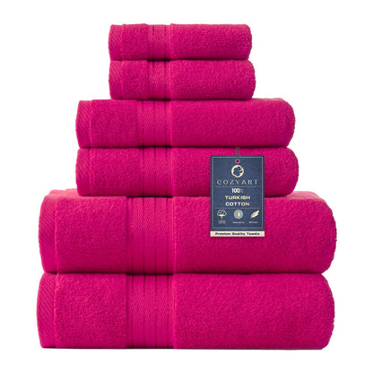 COZYART Luxury Bath Towel Set 6 Pcs, Dark Green 100% Turkish Cotton 650 GSM