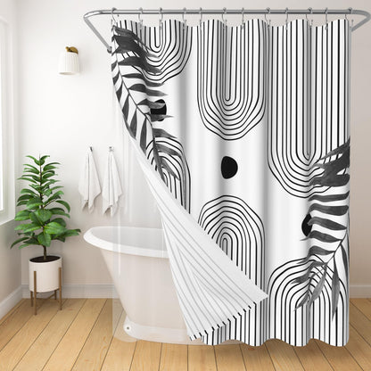 Boho Mid Century Shower Curtain, Modern Abstract with Hooks 72x72