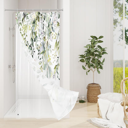 Gibelle 3 in 1 Shower Curtain Set, Grey Eucalyptus Curtain 72x72
