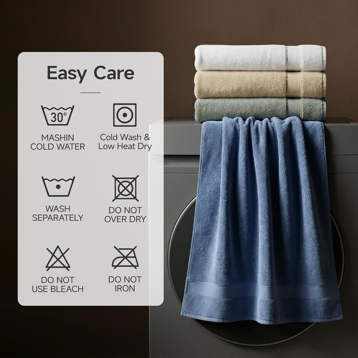 REDKISS 100% Luxury Cotton Bath Towels 4-Pack, Ultra-Thick, Plush, Soft & Highly Absorbent for Bathroom, Hotel, Spa and Home - 27" x 55"