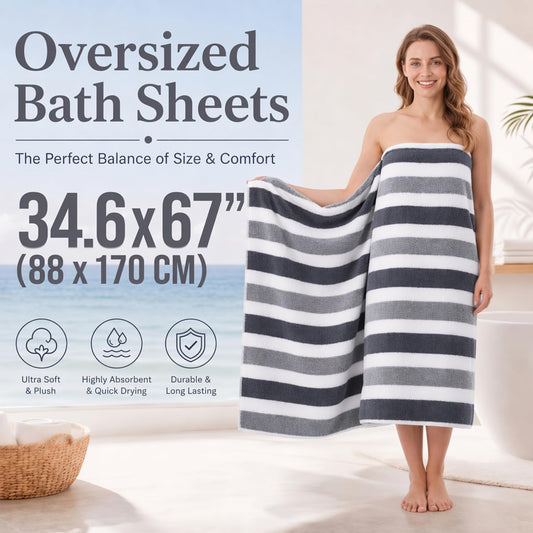 4 Pcs Large Microfiber Bath Towel Set, 34.6" x 67"(Gray)
