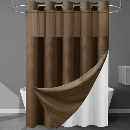 256GSM Heavyweight Ringless Waffle Shower Curtain with Liner, 71x74, Grey