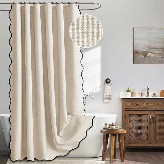 MIULEE 72"x84" Extra Long Scalloped Linen Shower Curtain Cream Beige