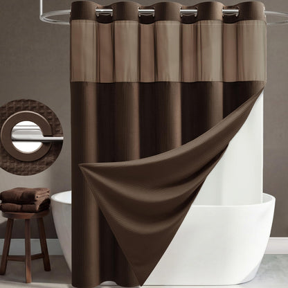 Dynamene Ringless Waffle Weave Fabric Shower Curtain Set, Black, 72"x75"