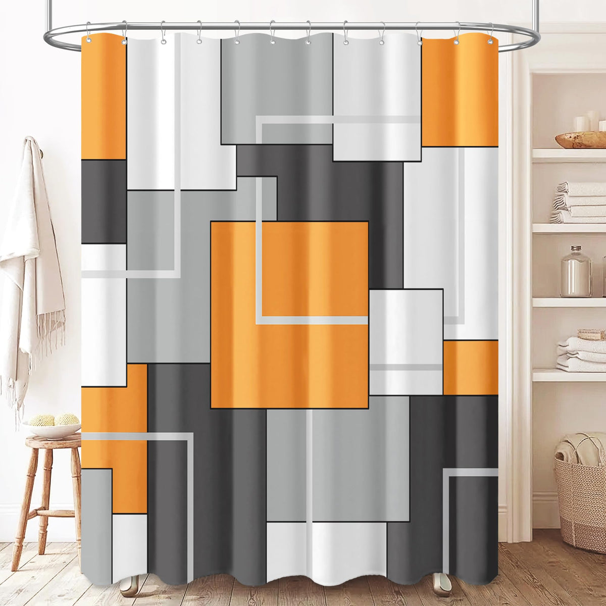 BTTN Navy Blue Modern Geometric Waterproof Fabric Shower Curtain, 72x72