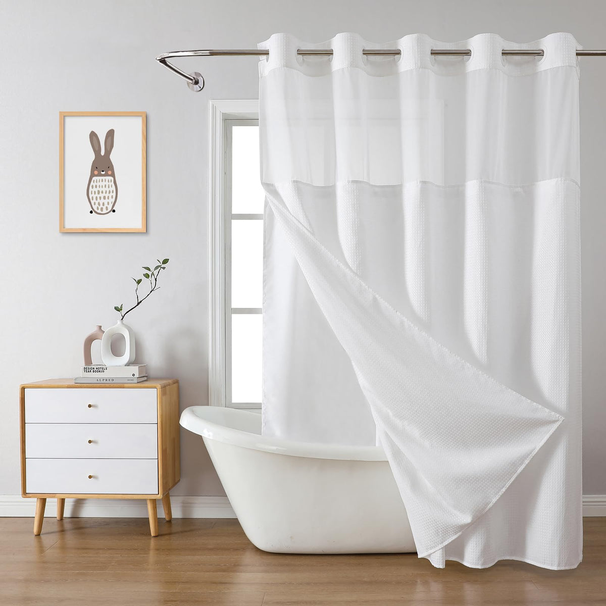 No Hook Extra Long Waffle Shower Curtain with Snap-in Liner,71x98,SageGreen
