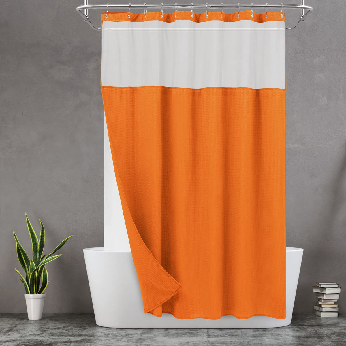 N&Y HOME Waffle Weave Shower Curtain with Snap-in Liner Set White, 71x72