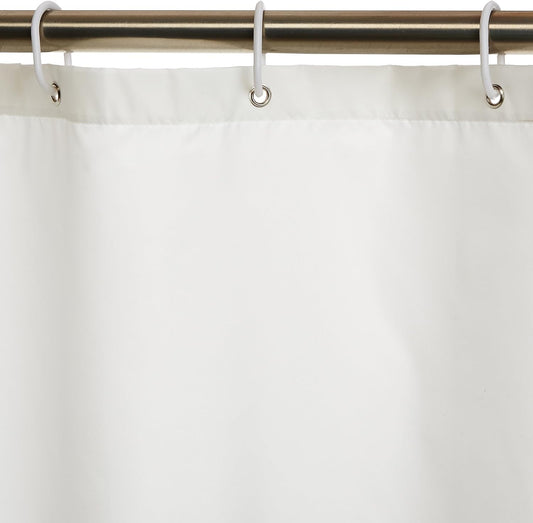 Amazon Basics Bathroom Shower Curtain, Water Repellent Fabric with Weighted Hem, Grommets & Hooks, Machine Washable, 72"x72", White