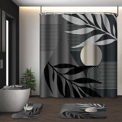 Bathroom Sets with Shower Curtain and Rugs, Set of 4 Geometric Boho