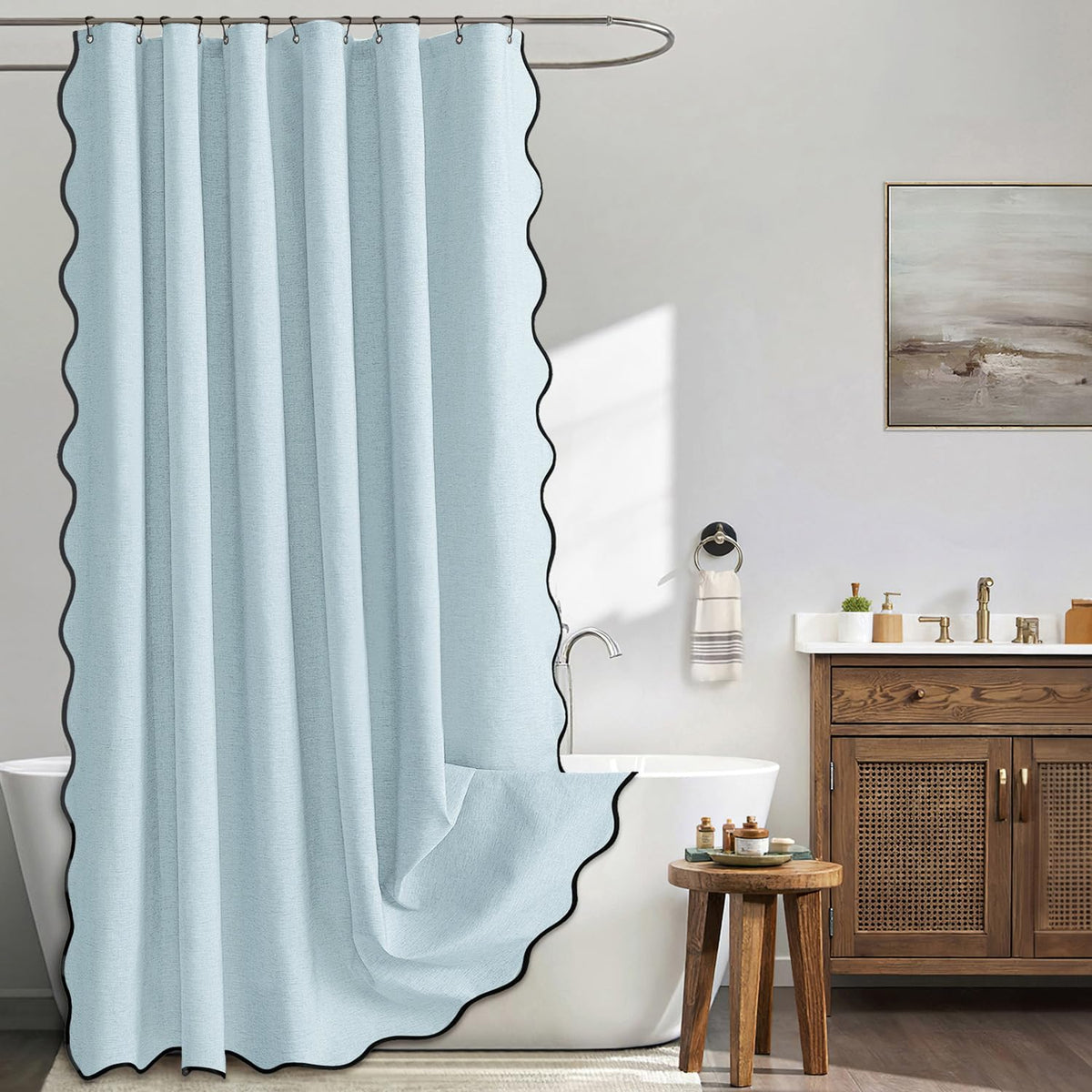 MIULEE 72"x84" Extra Long Scalloped Linen Shower Curtain Cream Beige