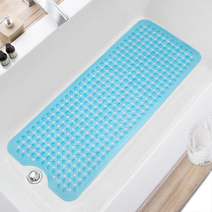 TEESHLY Bath Tub and Shower Mats, Non Slip 40 x 16 Inch Extra Large Bathtub Mat, Machine Washable Bathmat with Drain Holes, Suction Cups for Bathroom Floor, Gray