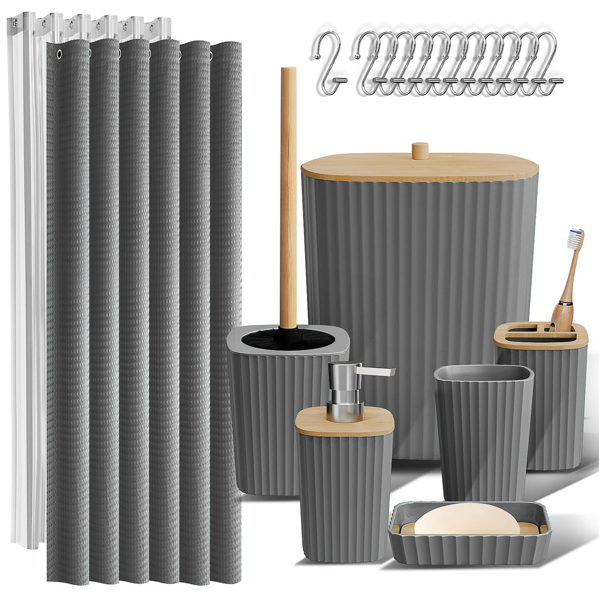 Clara Clark Black Bathroom Set, Shower Curtain Set, Bathroom Accessory Set