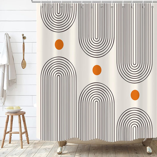 Boho Mid Century Shower Curtain, Modern Abstract with Hooks 72x72