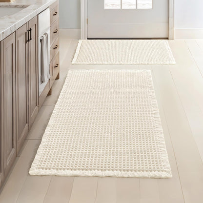 MIULEE Set of 2 Waffle Bathroom Rugs Boho Bath Mat Brown 18x30 Inch