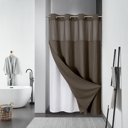No Hook Extra Long Waffle Shower Curtain with Snap-in Liner,71x98,SageGreen