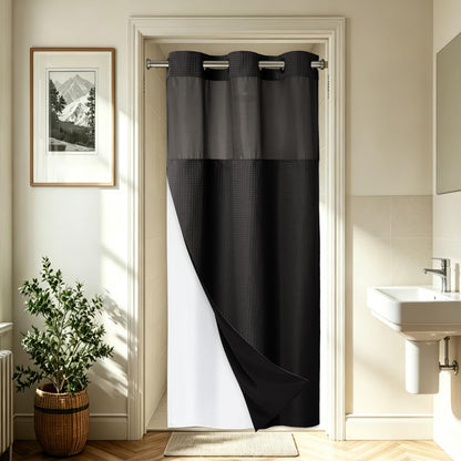 256GSM Heavyweight Ringless Waffle Shower Curtain with Liner, 71x74, Grey