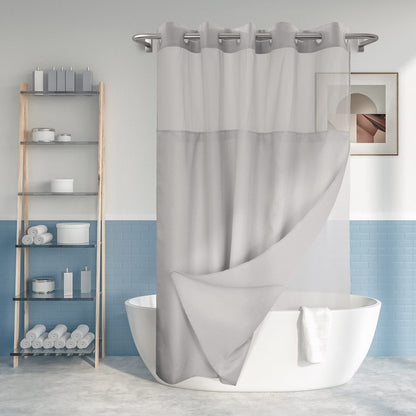 River Dream No Hook Shower Curtain with Snap-in Liner Set, White, 71x74