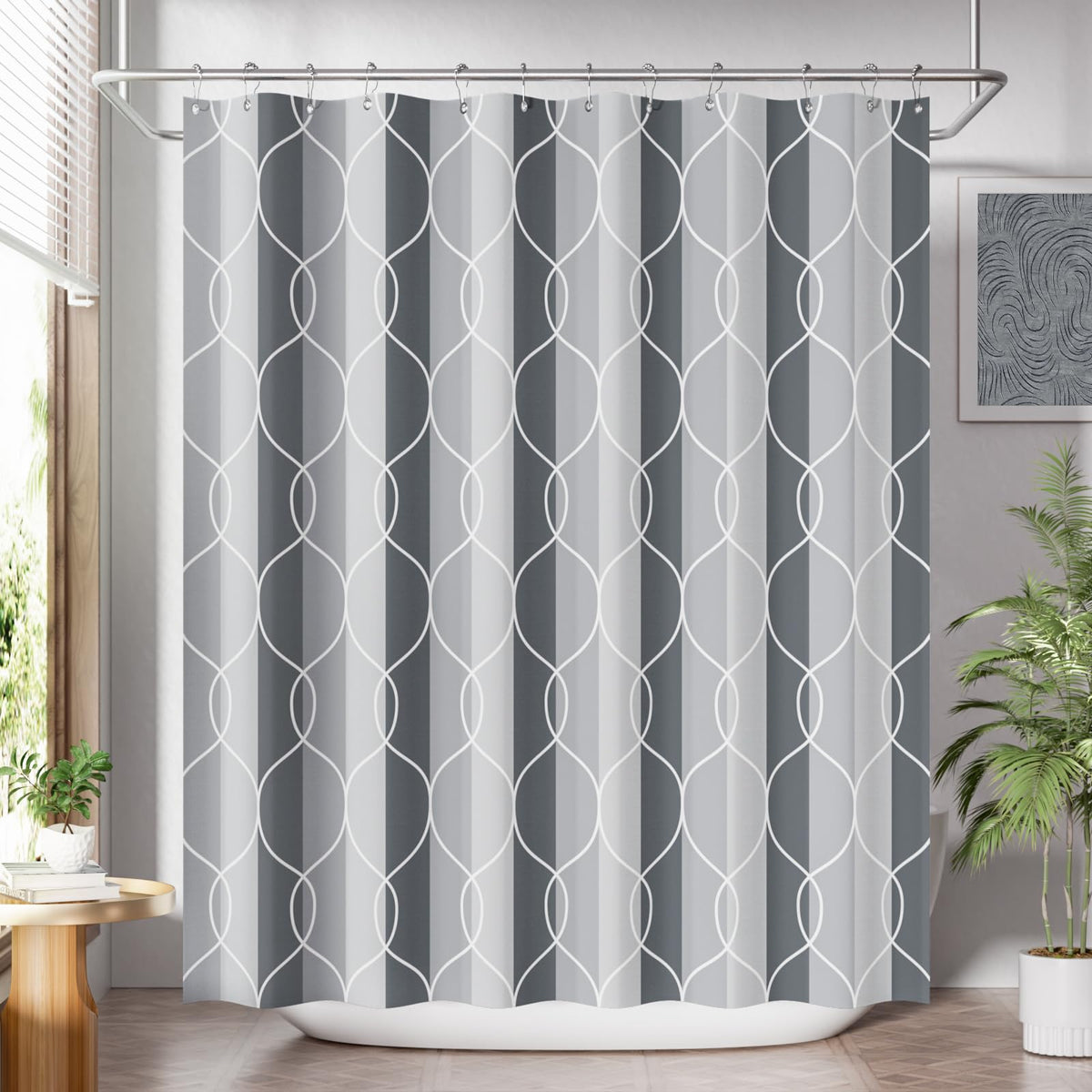 AmazerBath Shower Curtain, Cloth Ombre Black Shower Curtain Set with 12 Hooks, Washable Fabric Black and White Shower Curtain, Rustic Farmhouse Bathroom Shower Curtain, 72x72 Inches