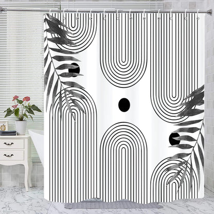 Boho Mid Century Shower Curtain, Modern Abstract with Hooks 72x72