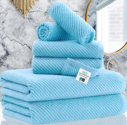 VOOVA & MOVAS 6PC Towel Set, 100% Cotton, Aqua Teal