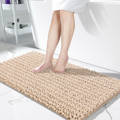 Yimobra Bathroom Rugs Non-Slip Washable – Extra Soft & Absorbent Chenille Bath Mat, Quick-Dry Plush Shaggy Floor & Vanity Bath Rugs for Tub & Shower, Modern Home Decor Accessories, 24 x 17, Grey