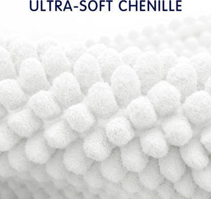 SUBRTEX Bathroom Rugs Chenille Bath Rug Soft Short Plush Bath Mat Soft Shower Mat Water Absorbent Shower Mat Quick Dry Machine Washable(White,18" x 24")