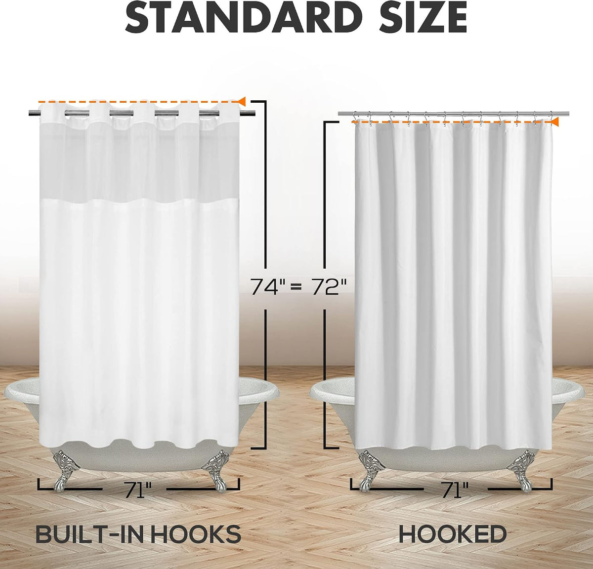 River Dream No Hook Shower Curtain with Snap-in Liner Set, White, 71x74