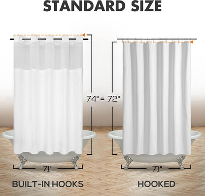 River Dream No Hook Shower Curtain with Snap-in Liner Set, White, 71x74