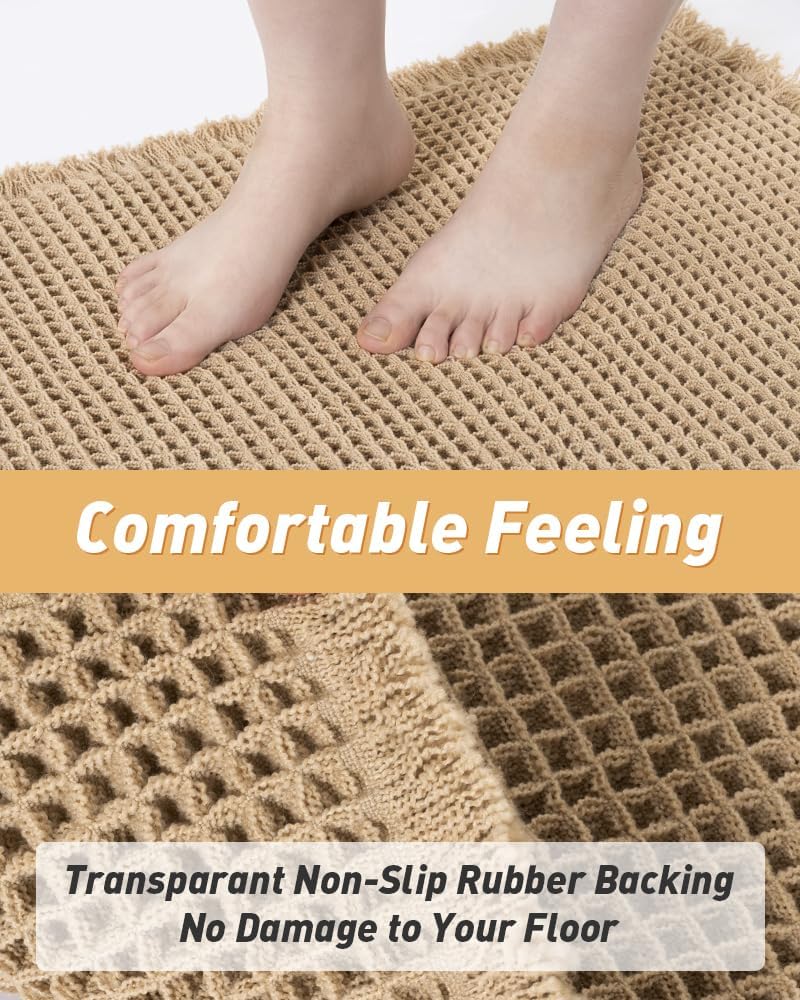 Upgraded Waffle Bath Mat Ultra Absorbent Non Slip Bathroom Mat, 17" x 24"