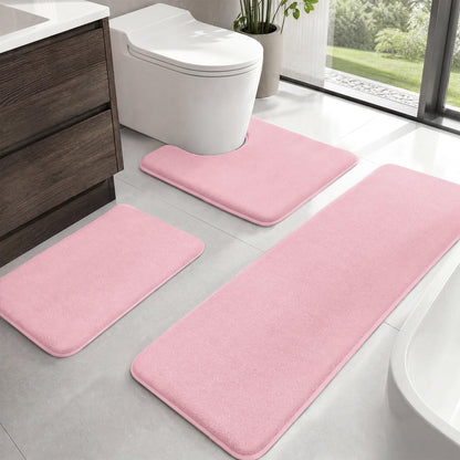 HUXMEYSON Bathroom Rugs Sets 3 Piece, Non-Slip & Quick Dry Bath Mat Set, Ultra Soft Velvet Bath Rugs for Bathroom, Toilet and Shower Floor, Grey