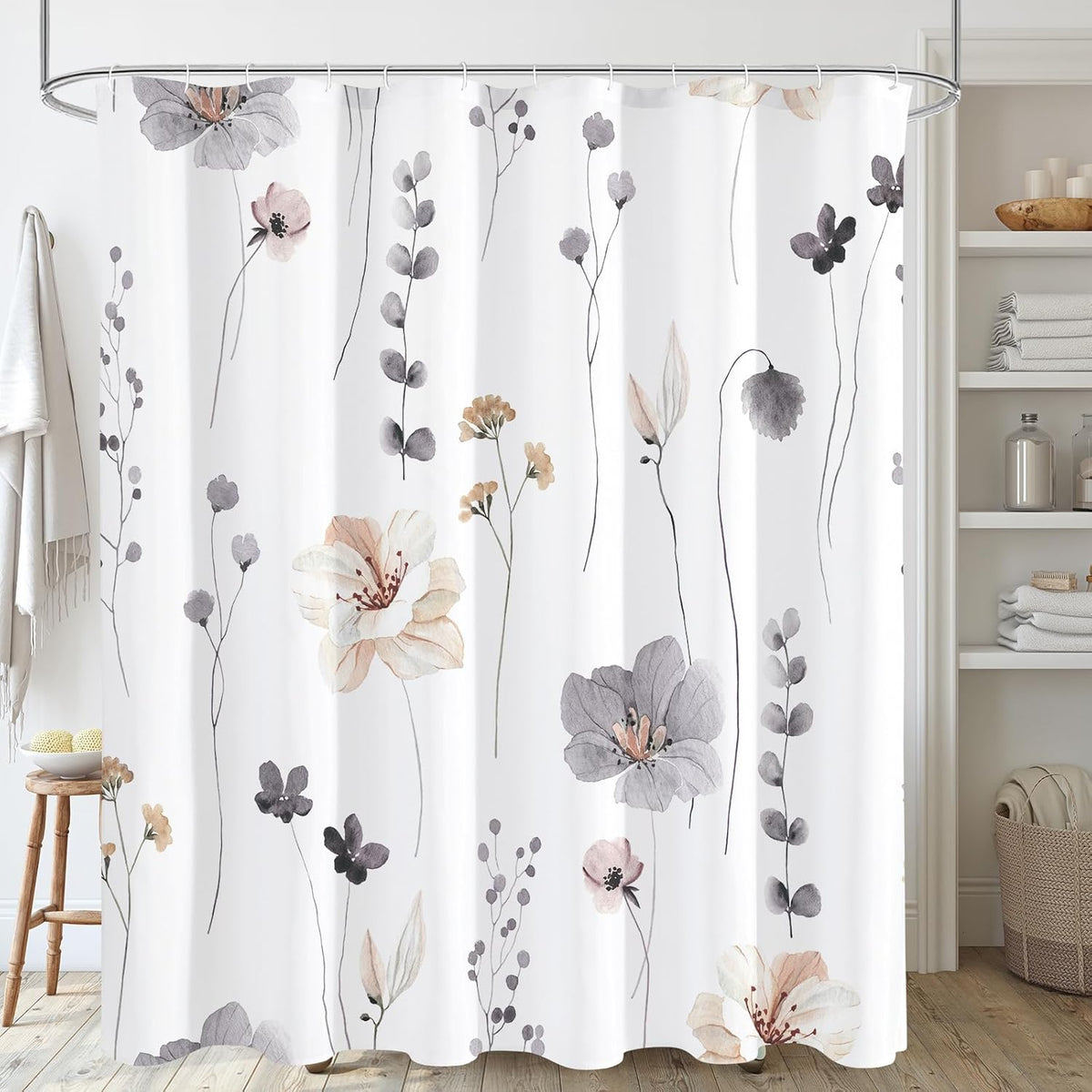 Gibelle Sage Green Beige Watercolor Floral Fabric Shower Curtain 72x72