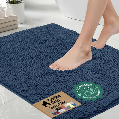 GORILLA GRIP Bath Rug Mat for Bathroom, Absorbent Chenille, 24x17 Gray