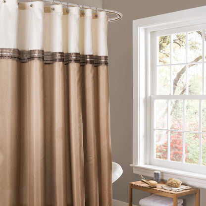 Lush Decor Terra Shower Curtain Single 72" W x 72" L Beige & Brown - Fabric Shower Curtains for Bathroom - Neutral Bathroom Curtain - Modern Glam Décor
