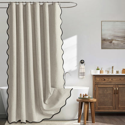 MIULEE 72"x84" Extra Long Scalloped Linen Shower Curtain Cream Beige