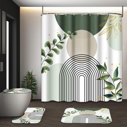 Bathroom Sets with Shower Curtain and Rugs, Set of 4 Geometric Boho