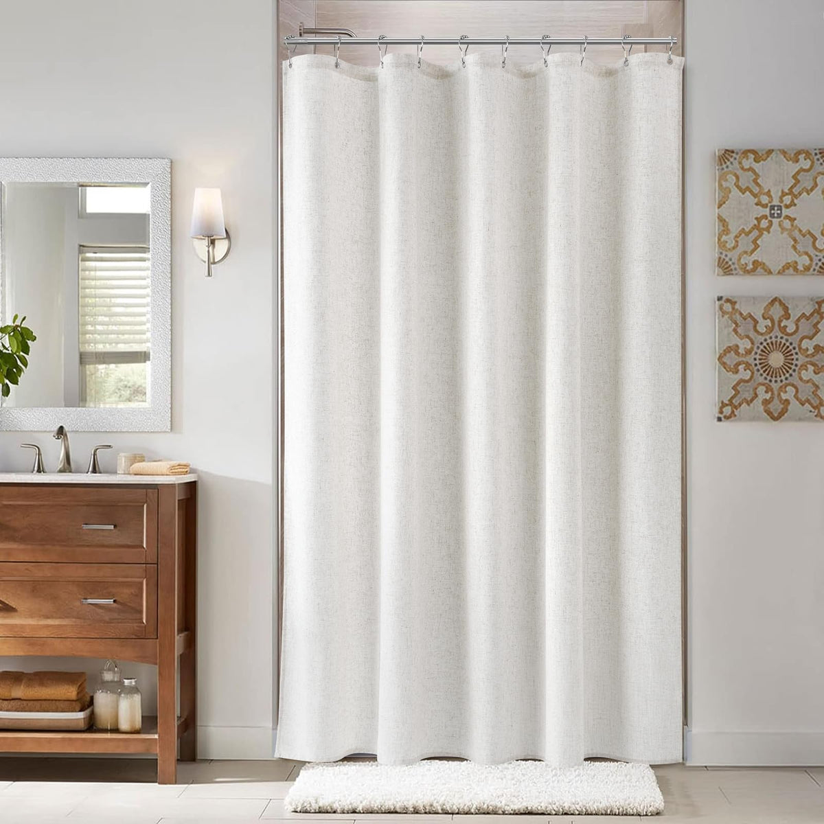 Naturoom Linen Shower Curtain 72 Inch Long for Bathroom Beige 1 Panel