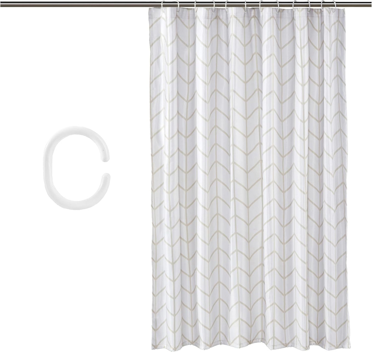 Amazon Basics Bathroom Shower Curtain, Water Resistant Fabric with Weighted Hem, Rust Resistant Grommets & Hooks, Machine Washable, 72"x72", Natural Herringbone