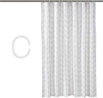 Amazon Basics Bathroom Shower Curtain, Water Resistant Fabric with Weighted Hem, Rust Resistant Grommets & Hooks, Machine Washable, 72"x72", Natural Herringbone
