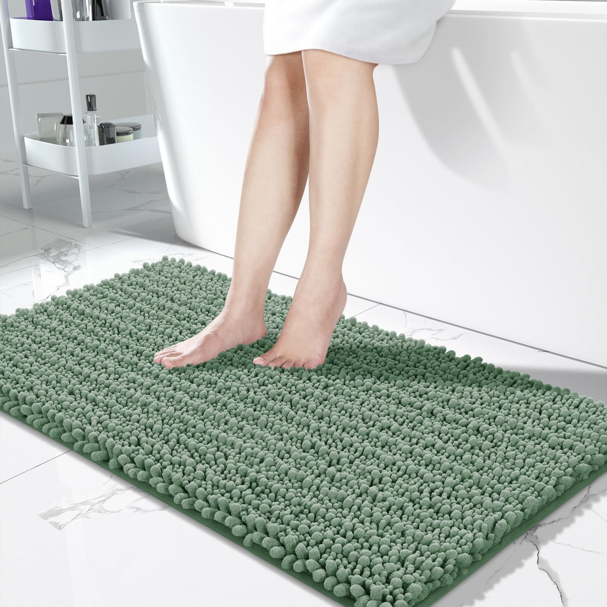 Yimobra Bathroom Rugs Non-Slip Washable – Extra Soft & Absorbent Chenille Bath Mat, Quick-Dry Plush Shaggy Floor & Vanity Bath Rugs for Tub & Shower, Modern Home Decor Accessories, 24 x 17, Grey