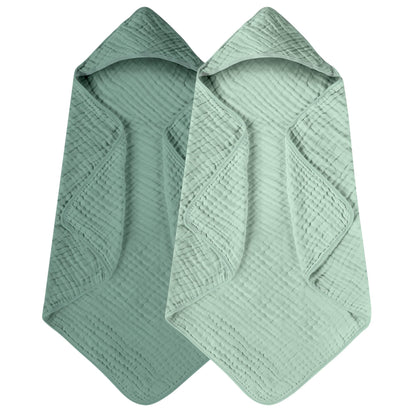 Yoofoss Hooded Baby Bath Towels 2 Pack 100% Muslin Organic Cotton with Hood