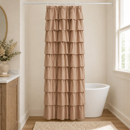 White Ruffle Shower Curtain for Bathroom,72 x 72 Inches, Farmhouse Style