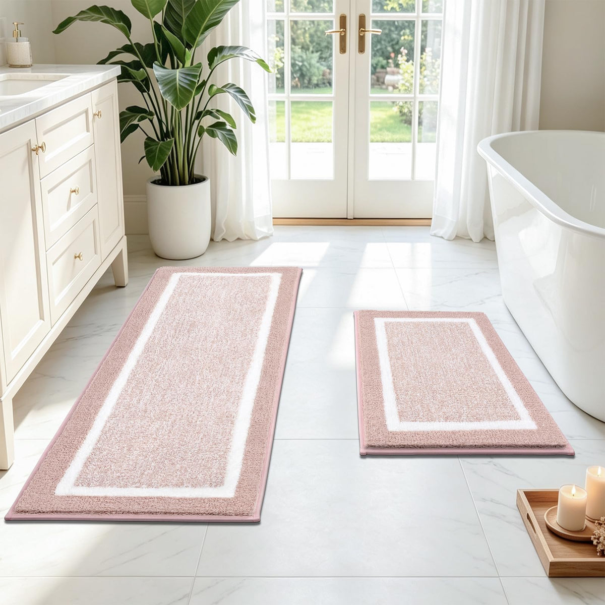 Pauwer Bathroom Rugs 3 Piece Set, Non Slip Washable Bath Mat, Dark Grey