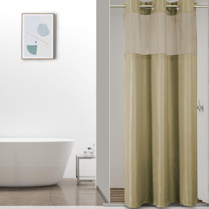 Colorful Star Sage Green No Hook Waffle Shower Curtain Set, 72 x 75 Inch