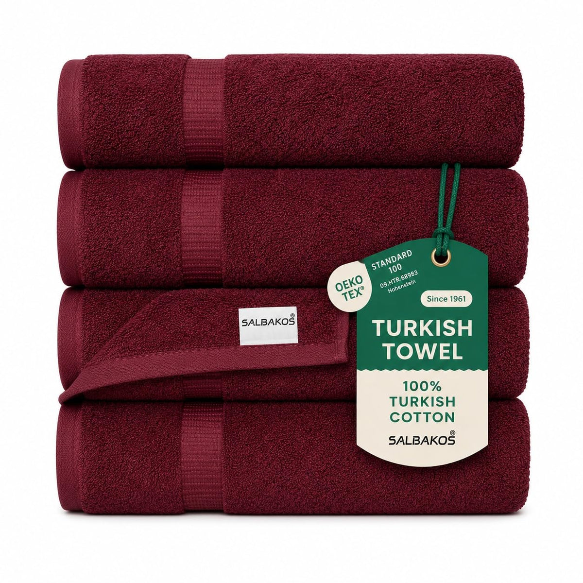 SALBAKOS 4-Piece 100% Turkish Cotton Bath Towels, 27x54 inch, White