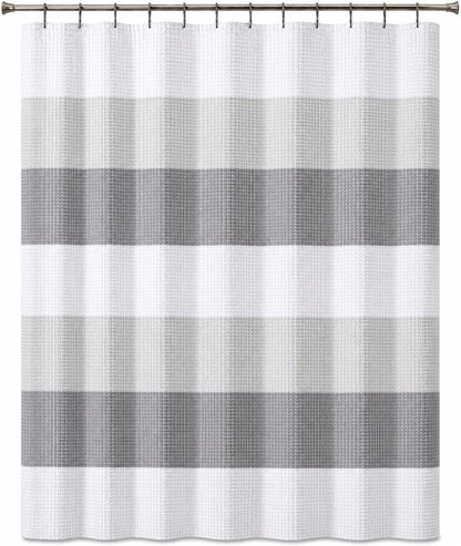Dainty Home Ombre Waffle Weave Shower Curtain 70 x 72 Grey Textured Fabric Shower Curtain, Hotel Style Waffle Weave Bathroom Curtain, Water Resistant Polyester Ombre Shower Curtain