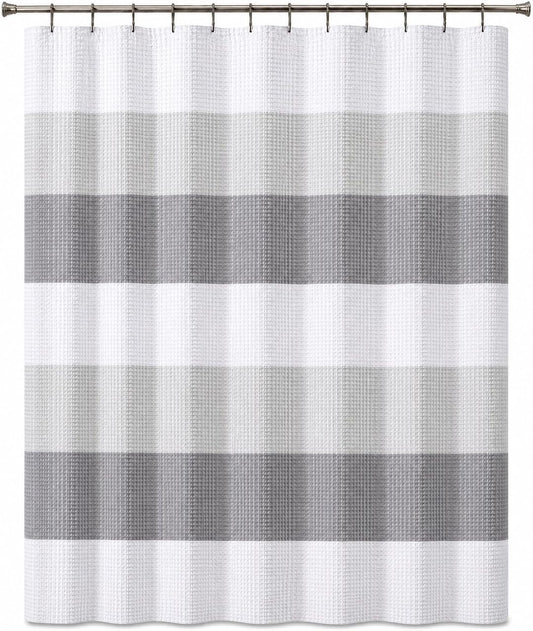 Dainty Home Ombre Waffle Weave Shower Curtain 70 x 72 Grey Textured Fabric Shower Curtain, Hotel Style Waffle Weave Bathroom Curtain, Water Resistant Polyester Ombre Shower Curtain